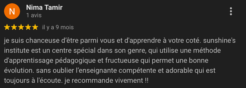 Avis Google d'une cliente